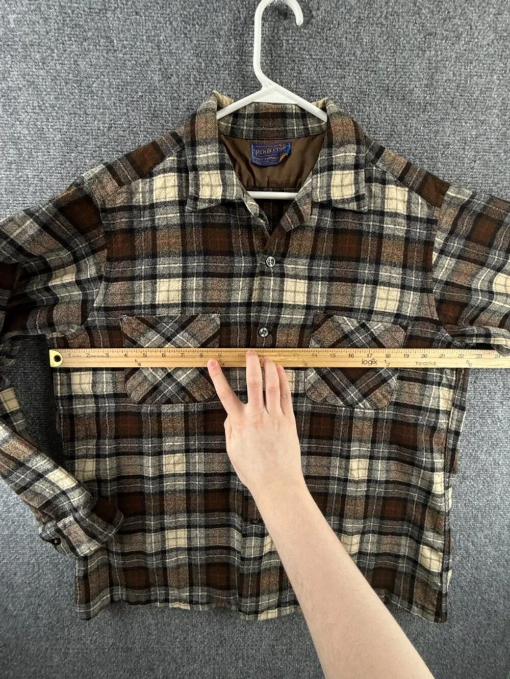 VTG Pendleton Virgin Wool Button Up Shirt Large Plaid Brown 60s 70s Soft Adult